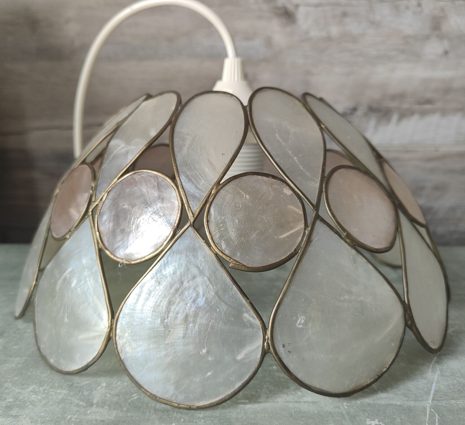 Vintage mother-of-pearl and brass pendant lamp