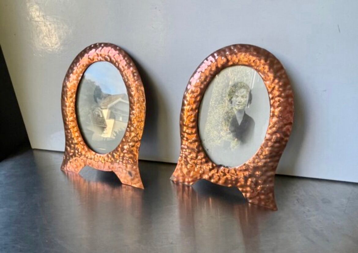 Pair of art nouveau copper metal photo frames