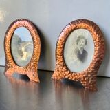 Pair of art nouveau copper metal photo frames