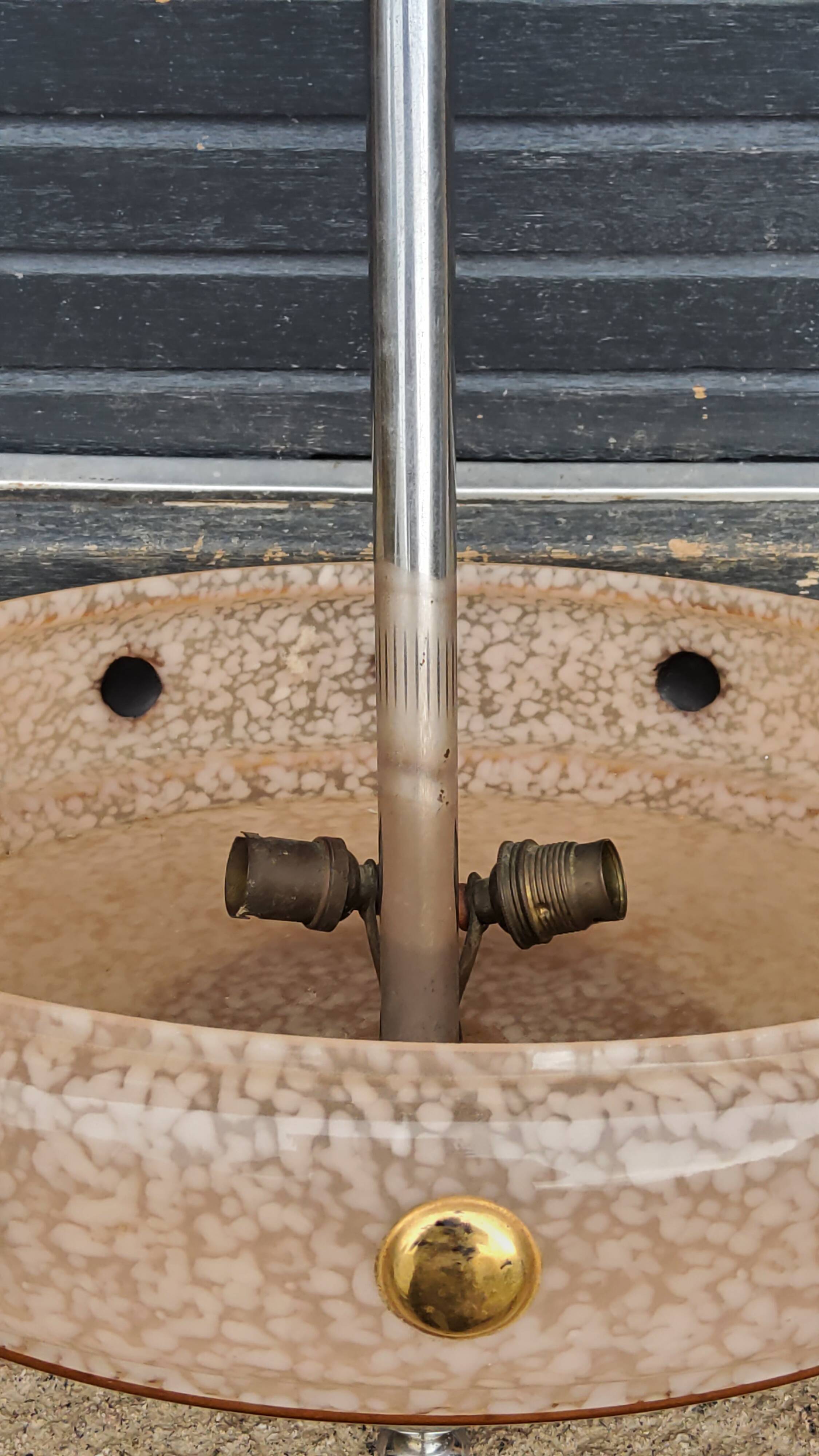 1930s Art Deco chandelier in glass and chromed metal