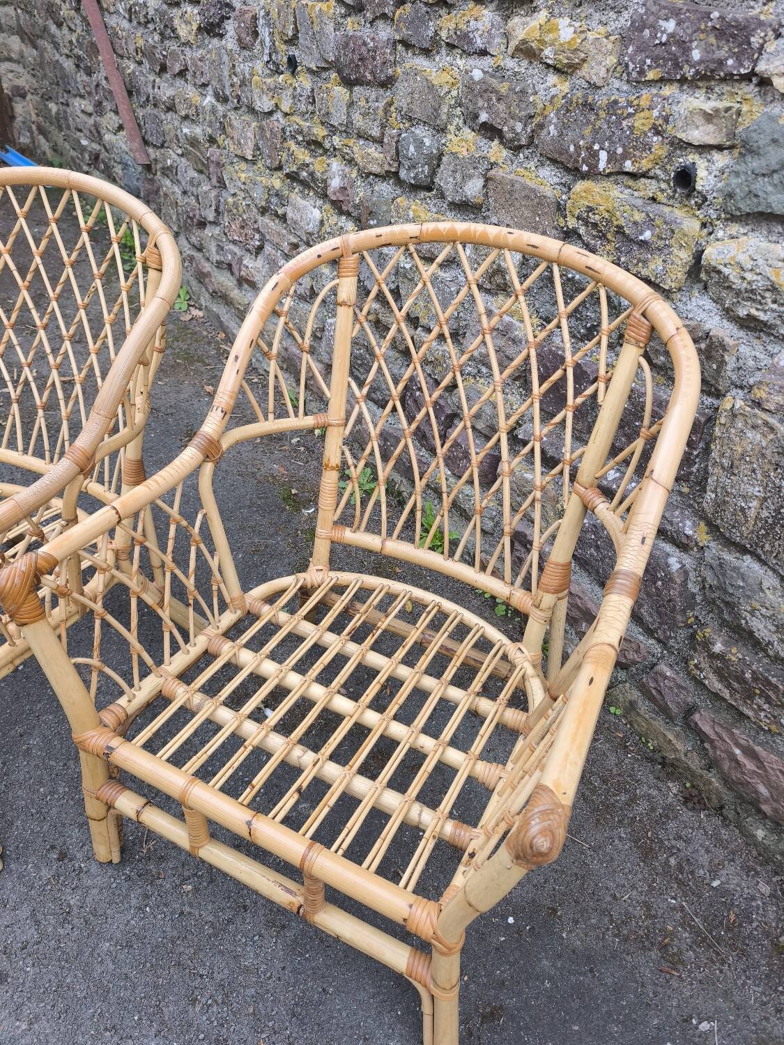 Pair of vintage rattan armchairs
