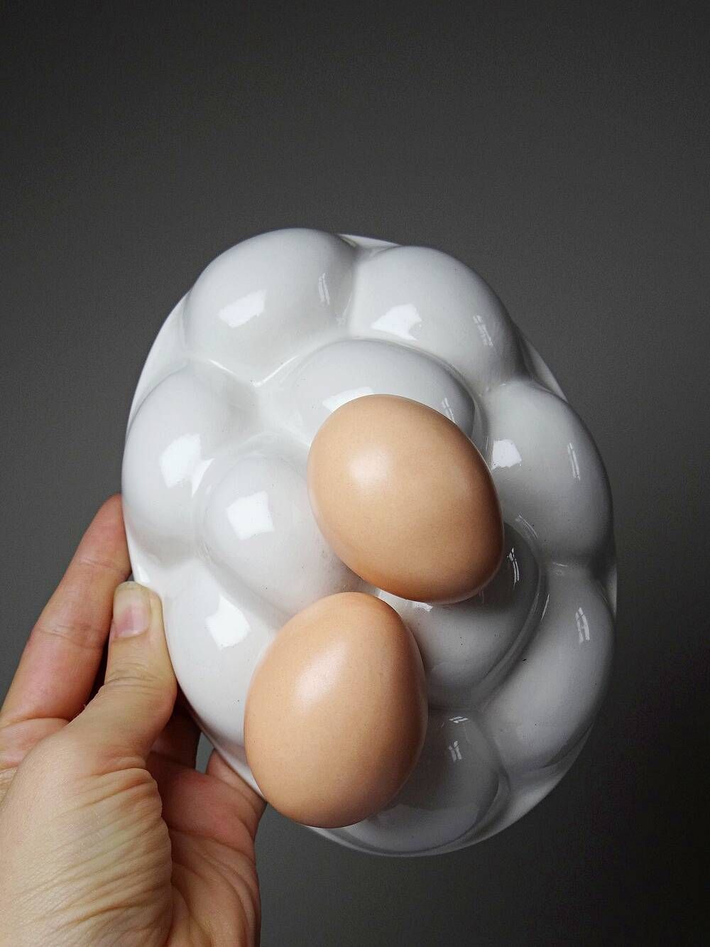 Vintage trompe-l’œil terrine with eggs in white earthenware, 1960s-1980s
