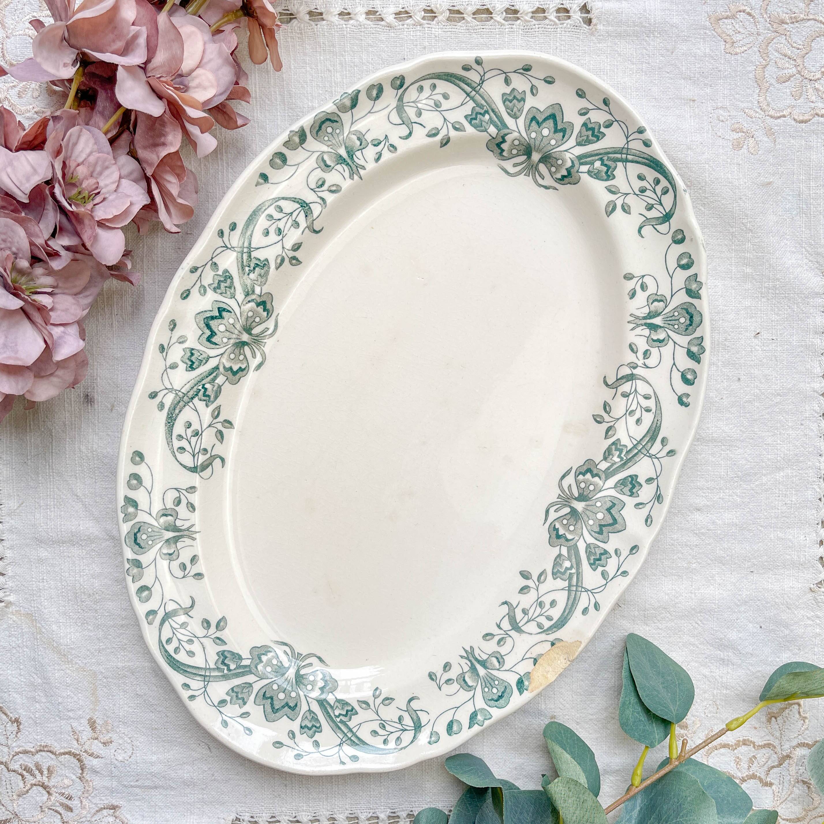 Antique oval dish from Terre de Fer "Figuig" – Longchamp 19th century