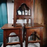 Tabouret ancien artisanal en bois massif – Pièce unique