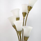 Mid-Century Modern Italian Opaline Glass and Gilt Brass Tulip Floor Lamp,60