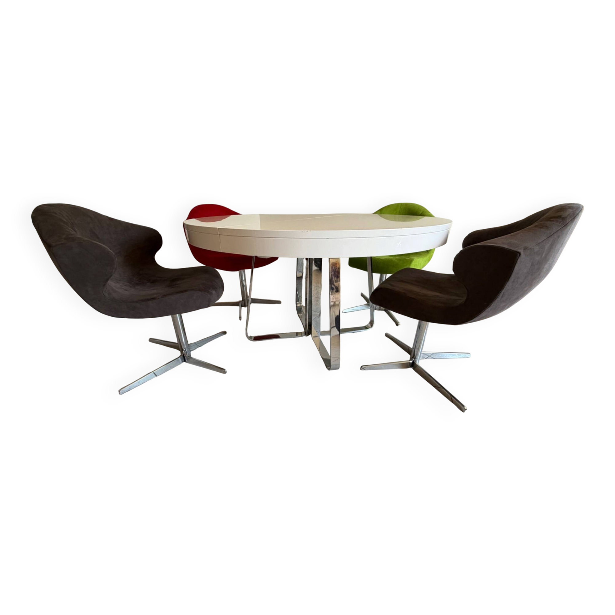 Ligne roset - ava ø130 extendable table + 4 alster chairs in alcantara