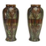 Pair of barbotine vases from the early 20th century stamped BELGIUM 158