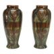 Pair of barbotine vases from the early 20th century stamped BELGIUM 158