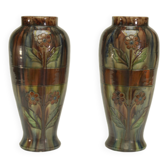Pair of barbotine vases from the early 20th century stamped BELGIUM 158