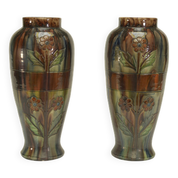 Pair of barbotine vases from the early 20th century stamped BELGIUM 158
