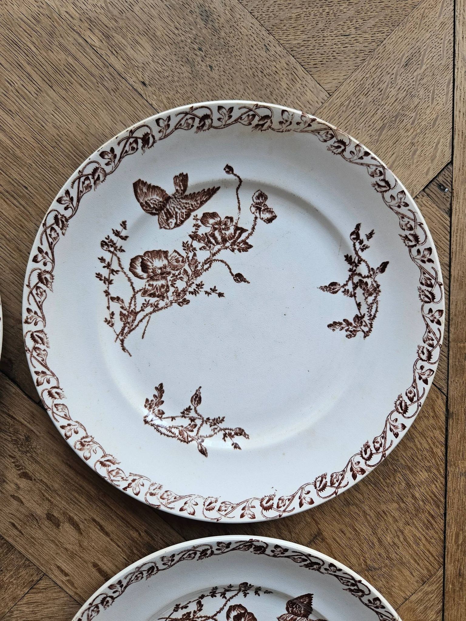 Ironstone dessert plates, poppies