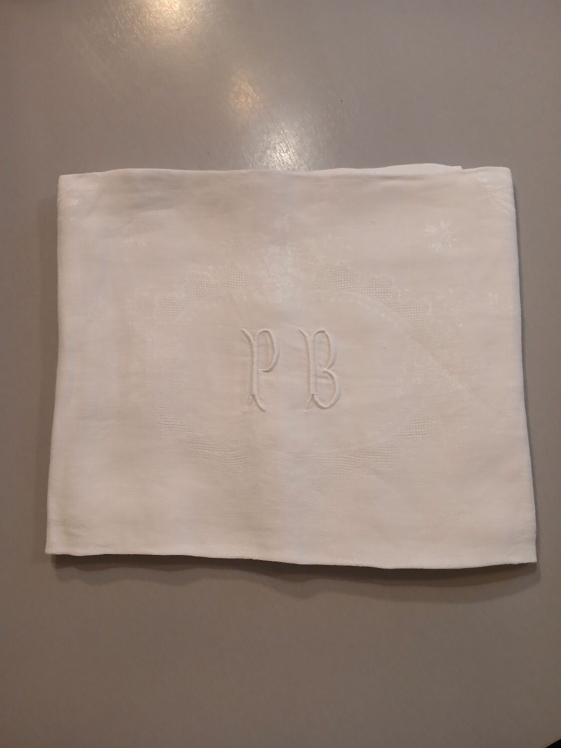 3 small antique tablecloths with embroidered initials PB