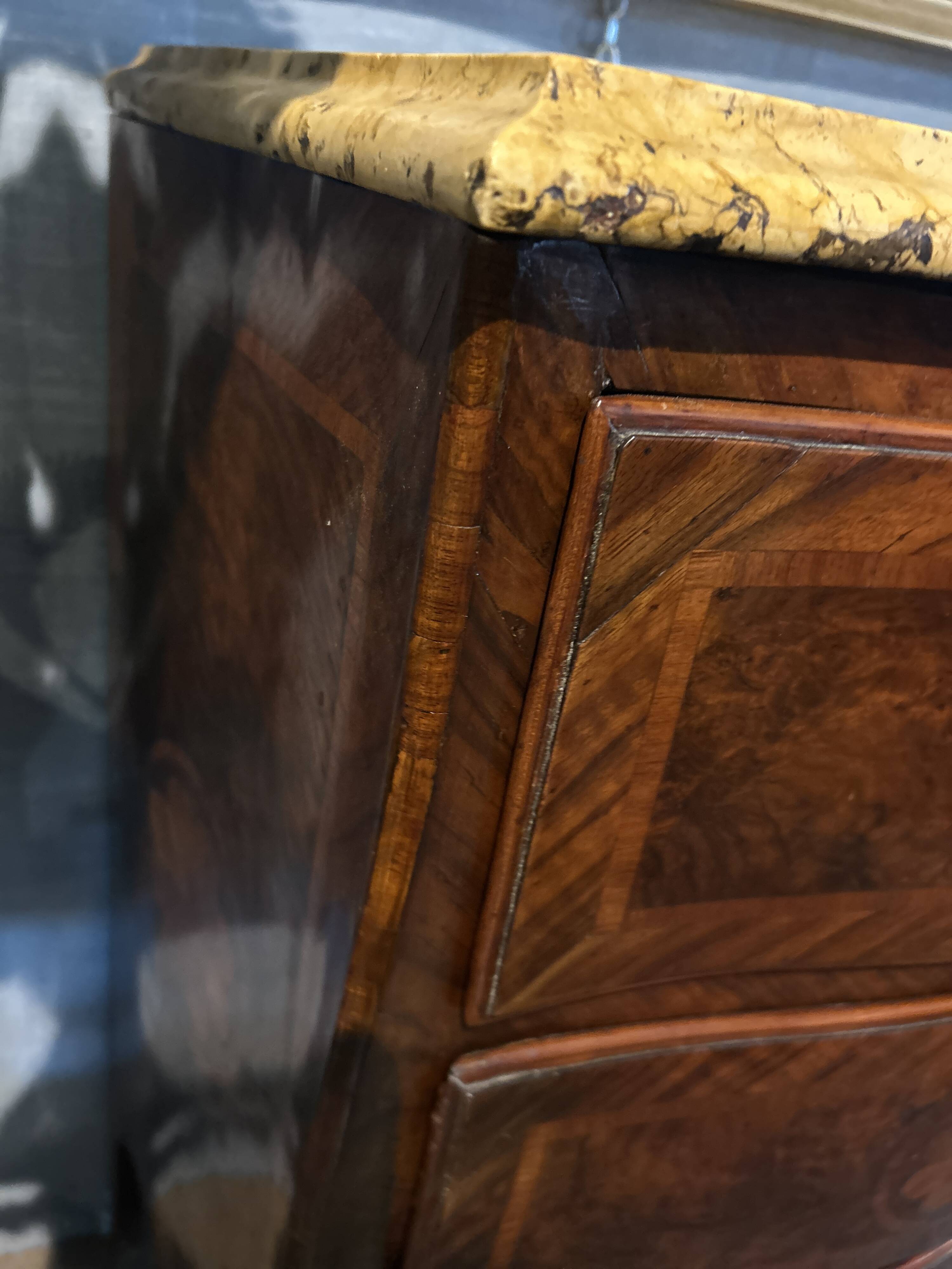 Louis XV marquetry commode, curved.