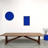 Large refectory table in solid pine and beech, with an X-shaped base.