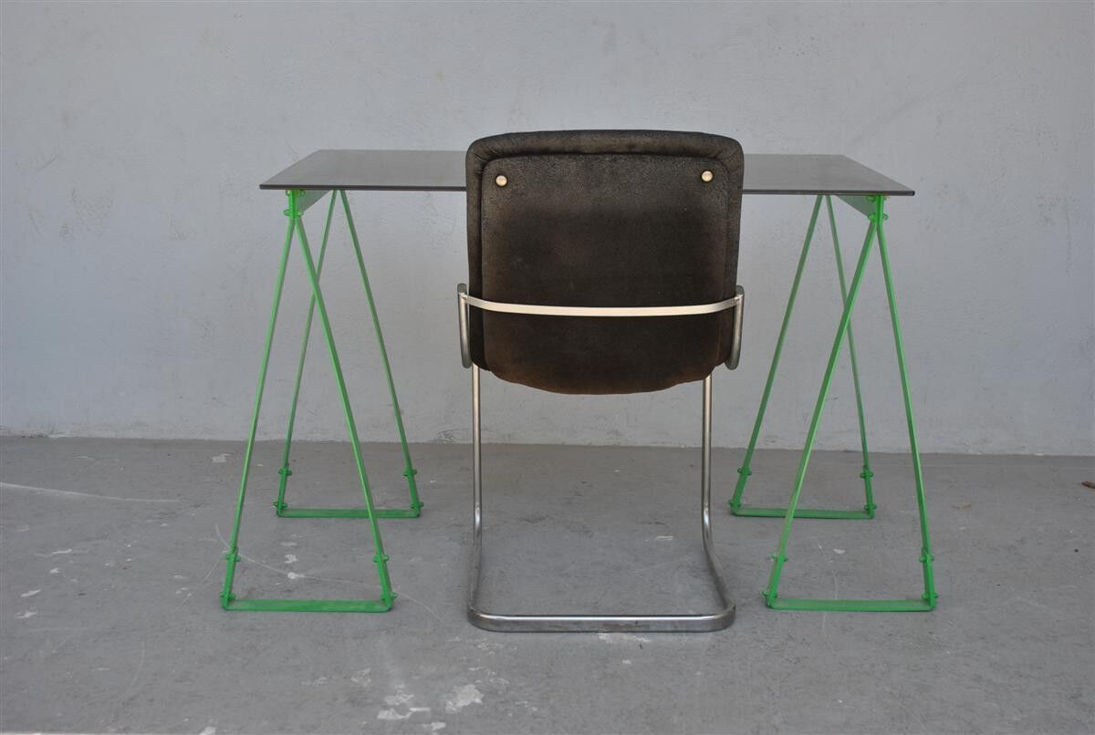 Green office in tripods of 1980s lacquered with black velvet Chair