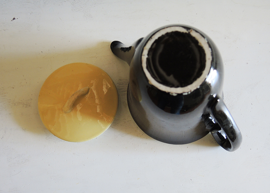 50s black and yellow ceramic teapot