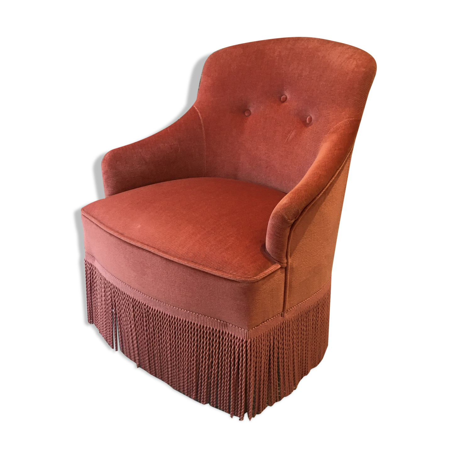 Fauteuil crapaud velours rose framboise