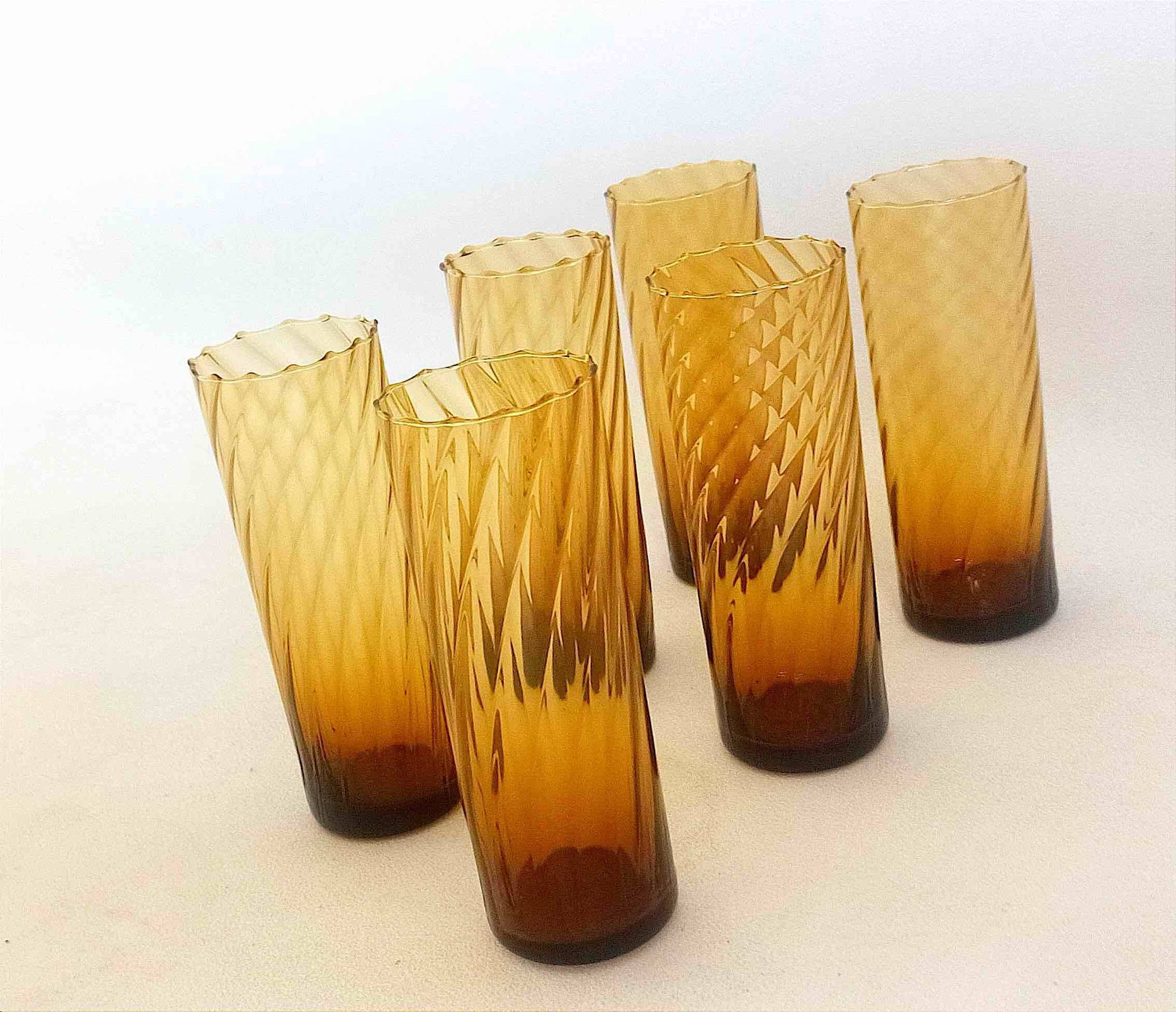 Lot de 6 verres vintage ambré Hauteur 17 cm