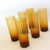 Set of 6 vintage amber glasses Height 17 cm