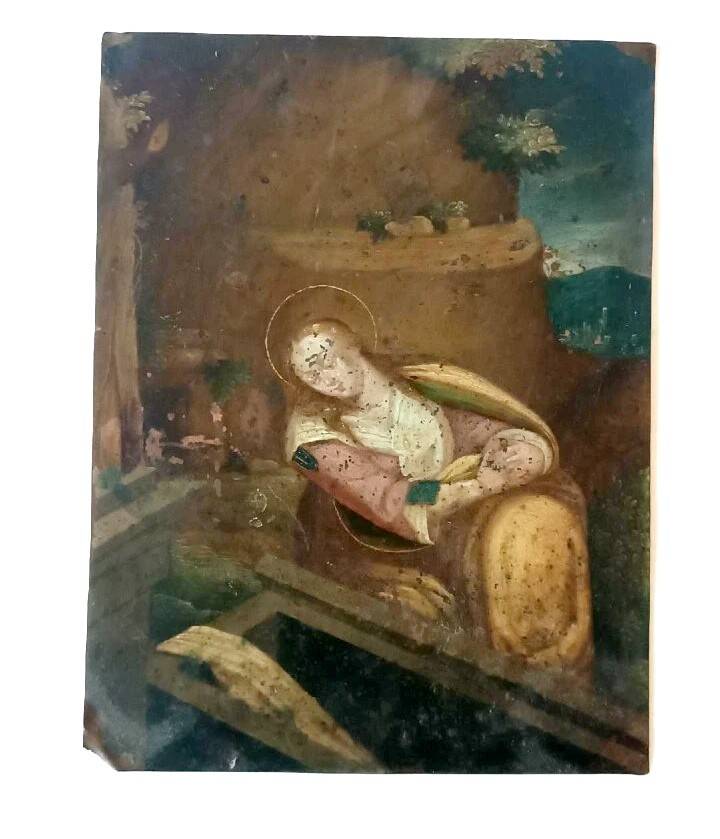 Antique painting on copper, Flemish school, 17th century, representing a saint