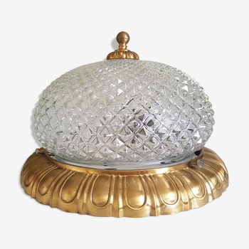 Bronze ceiling light globe glass pattern diamond and frame