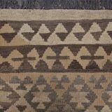 Brown & Khaki Geometric Kilim Rug, Handwoven Wool Carpet 302 x 239 cm