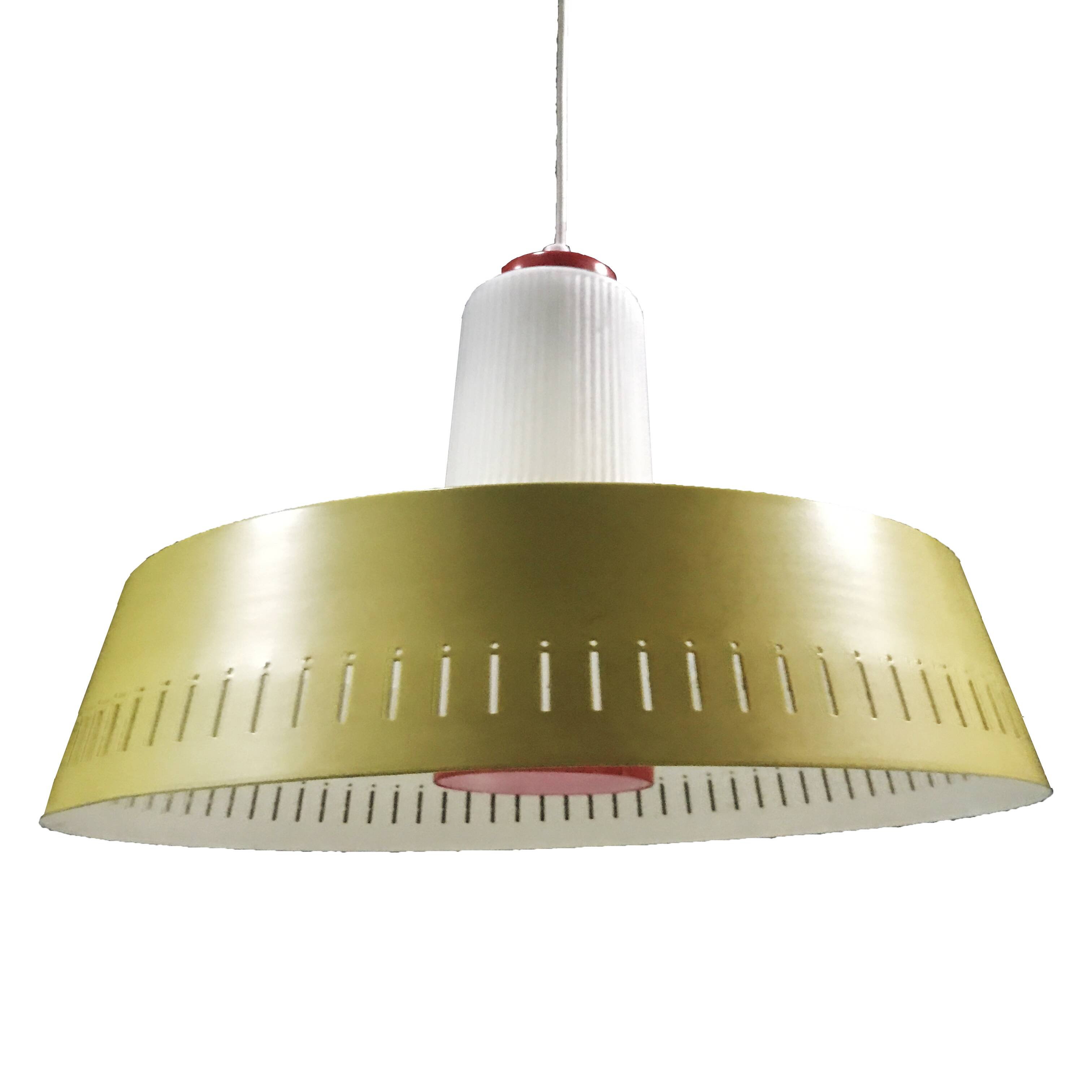 Pendant Lamp • Opaline & Perforated Metal • Jo Hammerborg • Fog & Mørup • 1960