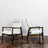 Pair of white boucle gfm 64 high back armchairs by edmund homa, 1960s