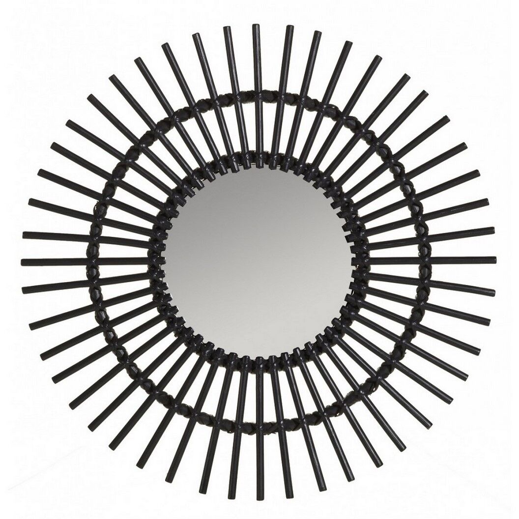 Round mirror shaped sun in rattan