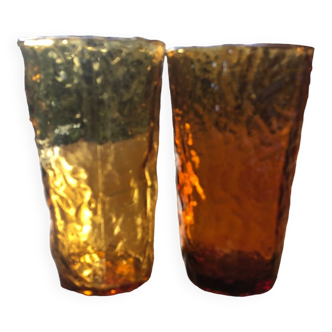 2 honey textured glass orangeade glasses