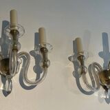 Pair of Murano crystal wall lights with 3 arms.