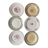 6 flat plates old floral assorted