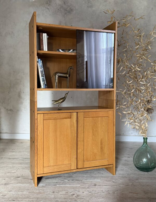 Armoire bibliothèque vitrine vintage chêne massif
