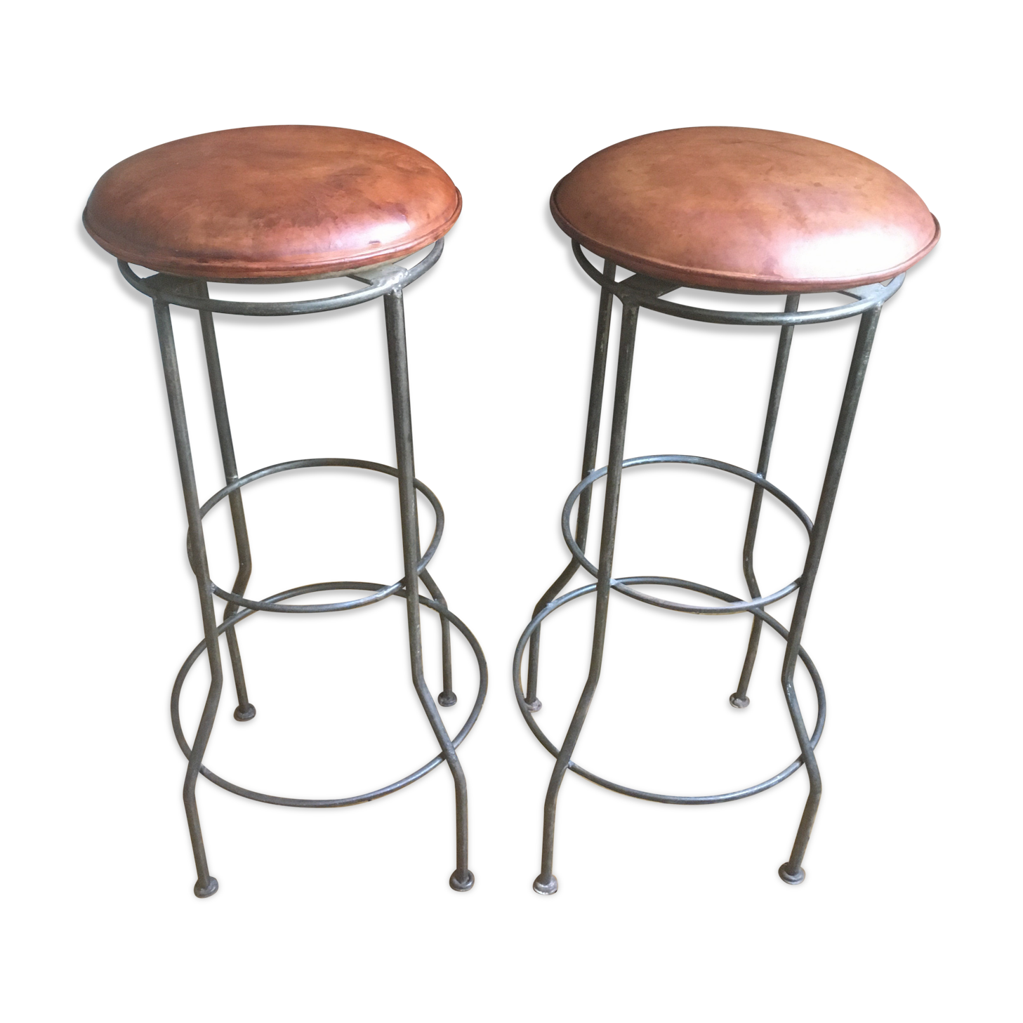 Pair of leather seated bar stools