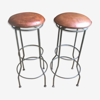 Pair of leather seated bar stools