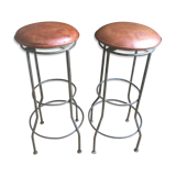 Pair of leather seated bar stools