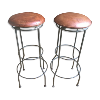 Paire de tabourets de bar assise cuir