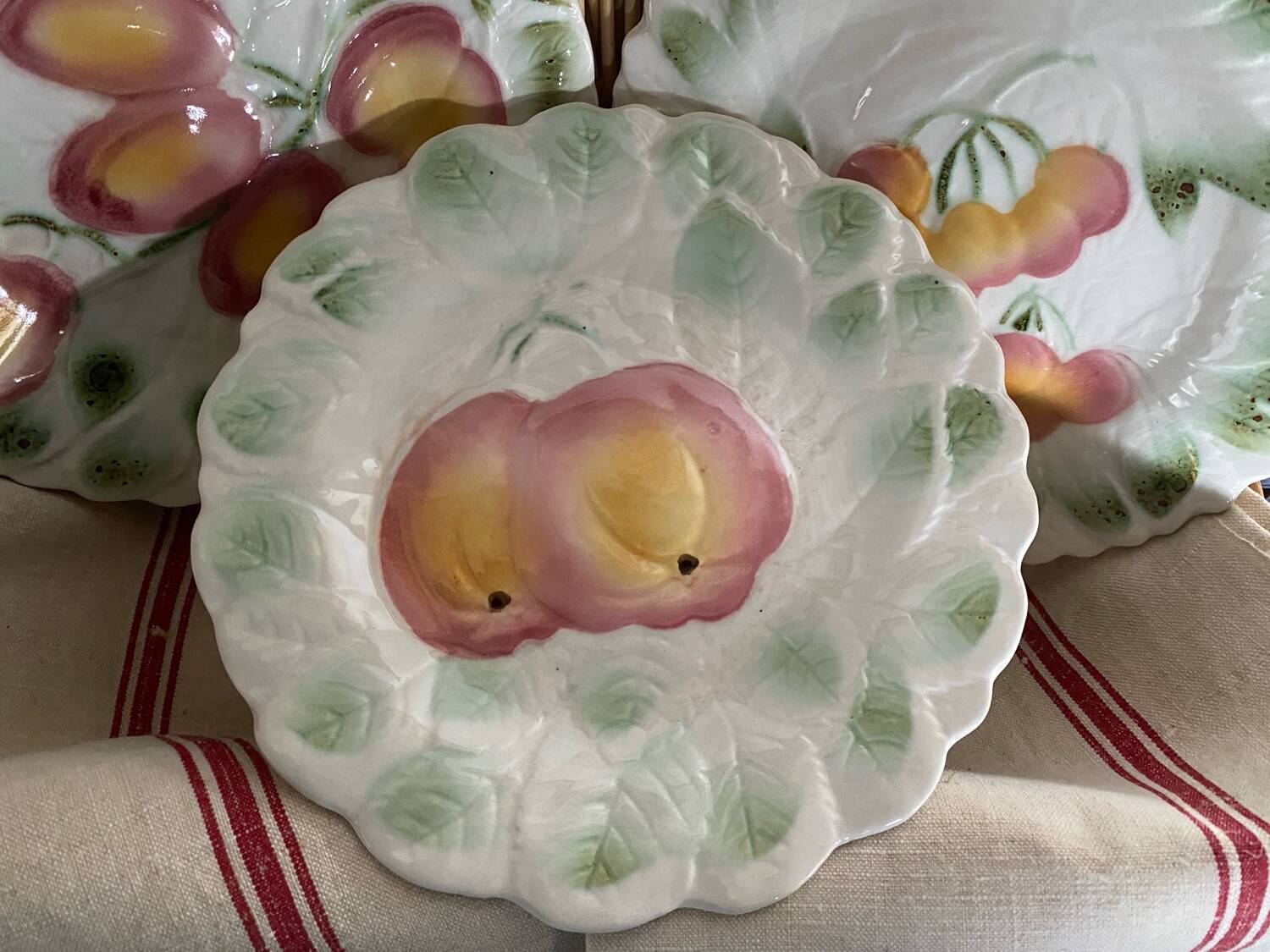 Set of 5 Sarreguemines dessert plates in vintage barbotine