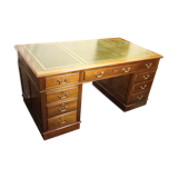 Solid mahogany pedestal desk with green leather inset ,