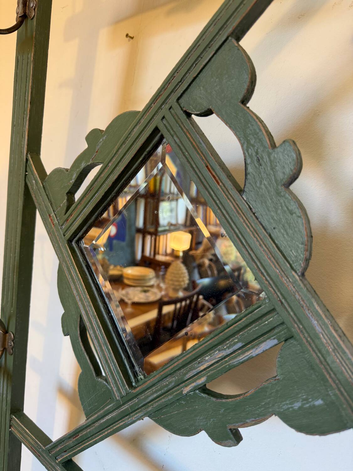 Art Deco coat rack in green patinated wood