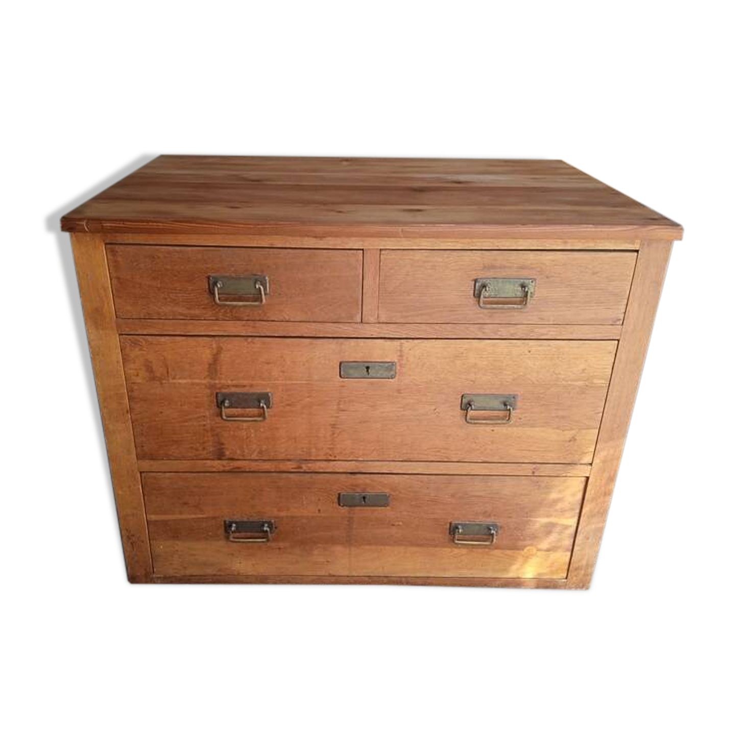 Commode en chêne brut et laiton, 1940