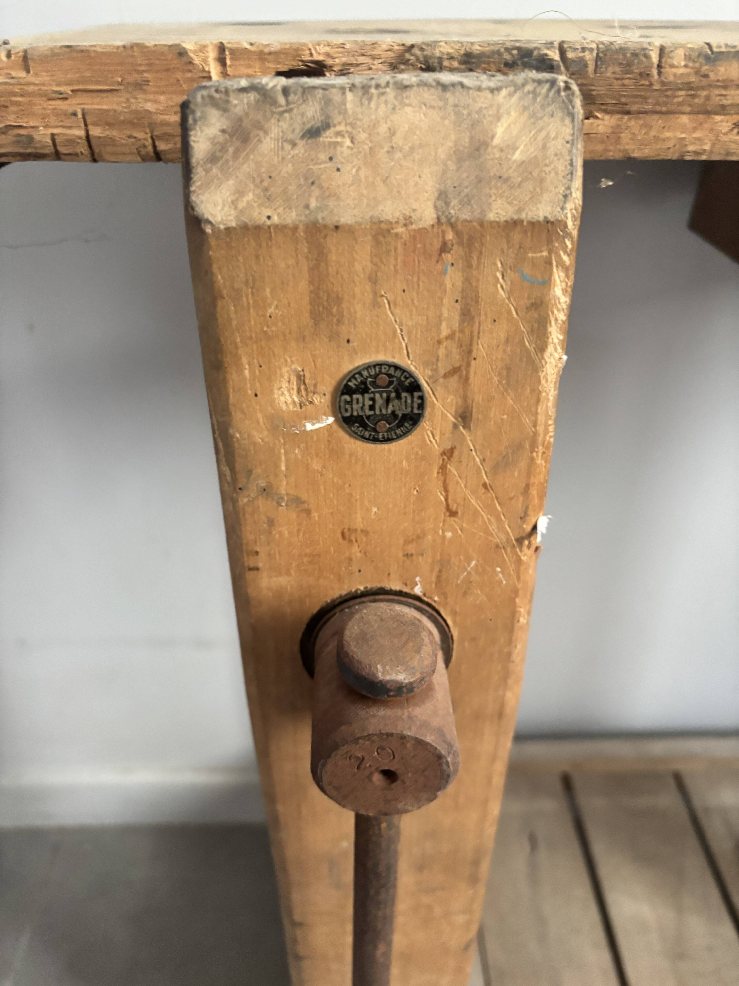 Genuine vintage wooden workbench from the 1960s stamped Grenade.