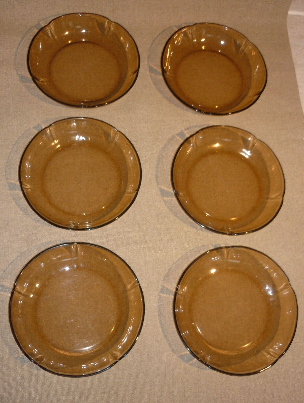 6 Duralex transparent smoked glass hollow plates