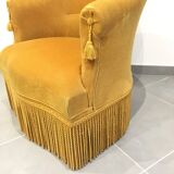 Pair of velvet fringed low chairs