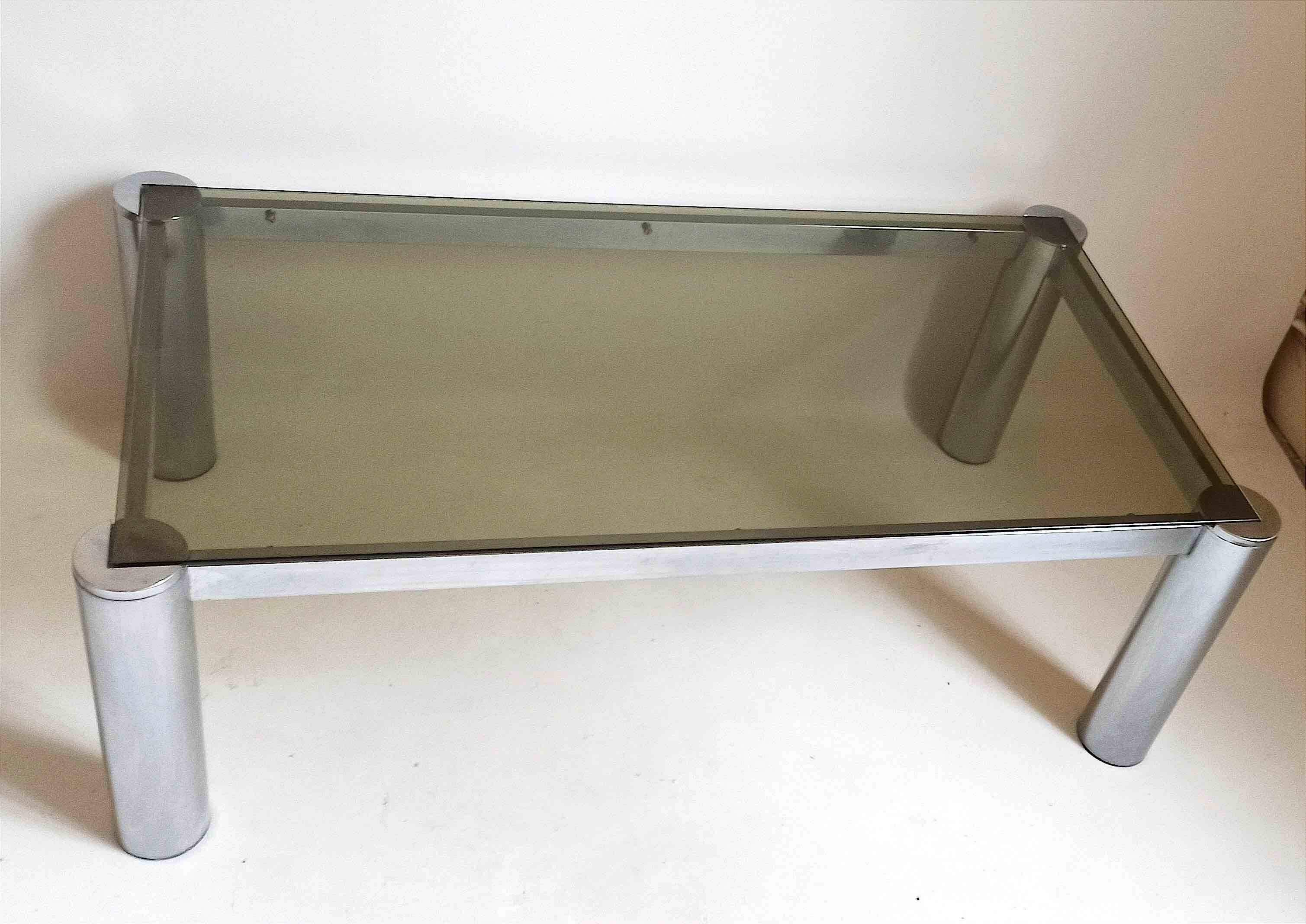 Rectangular coffee table 70s chrome and smoked glass 105 x 55.1 x 35.5 cm height