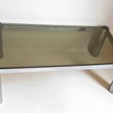 Rectangular coffee table 70s chrome and smoked glass 105 x 55.1 x 35.5 cm height