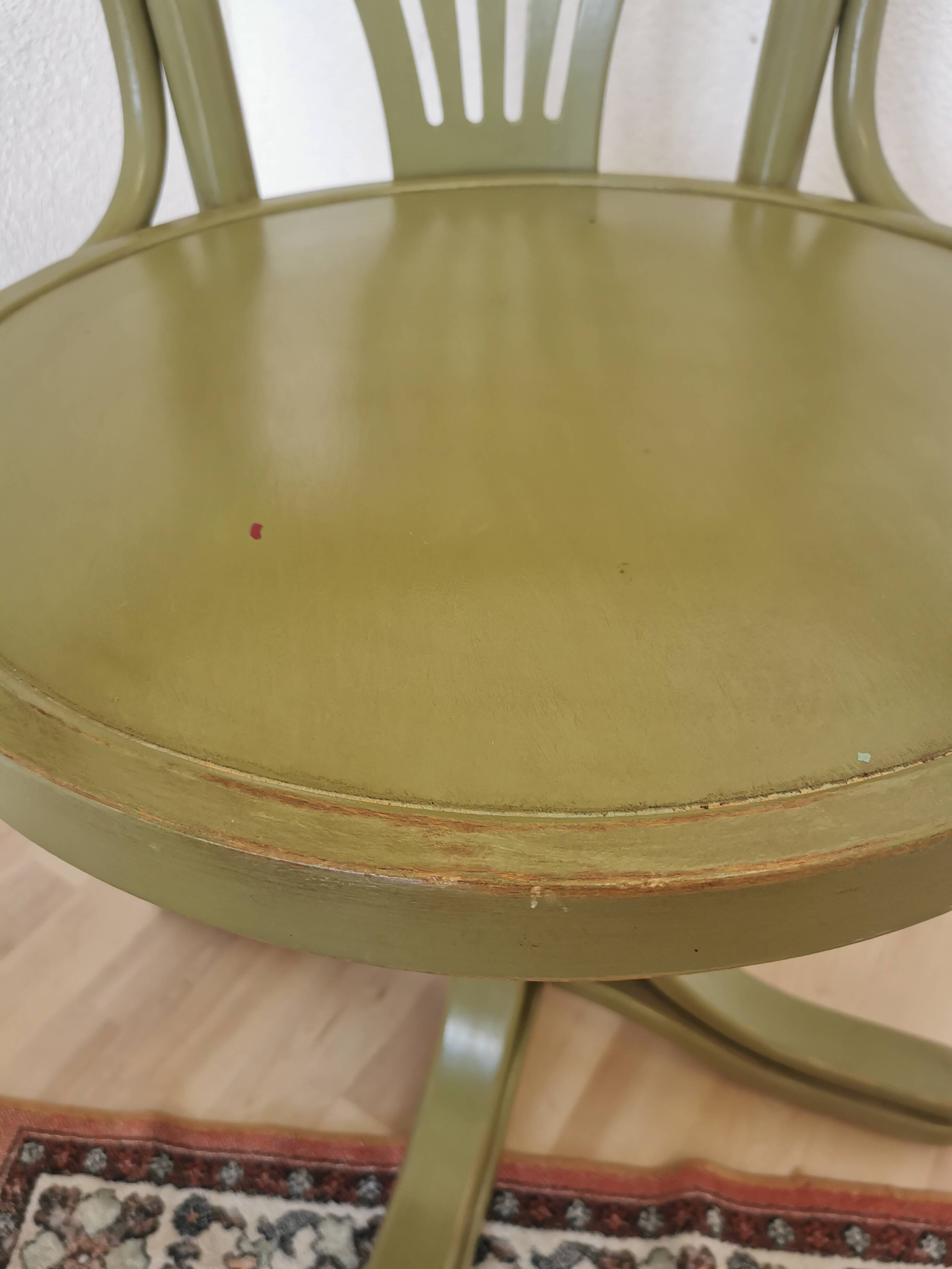 Vintage Thonet Style Bentwood Swivel Chair - Olive Green Retro Armchair