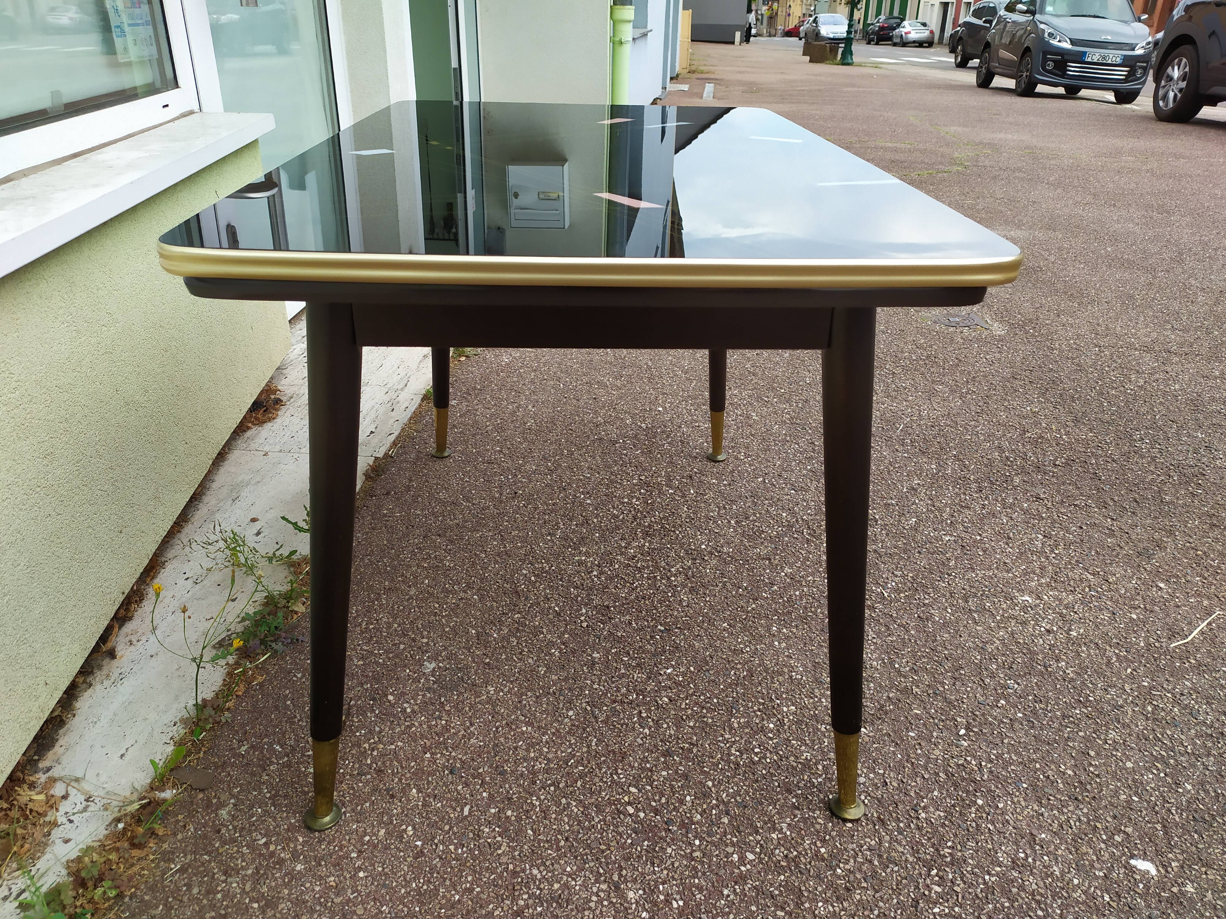Table mid-low formica feet compass glass tray - vintage 1960