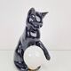 Mid-Century Cat Sphere Table Lamp in Ceramic and Opal Glass, 1970s
