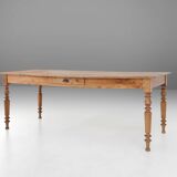 Wabi sabi style French dinner table in elm wood with drawer, ca. 1850